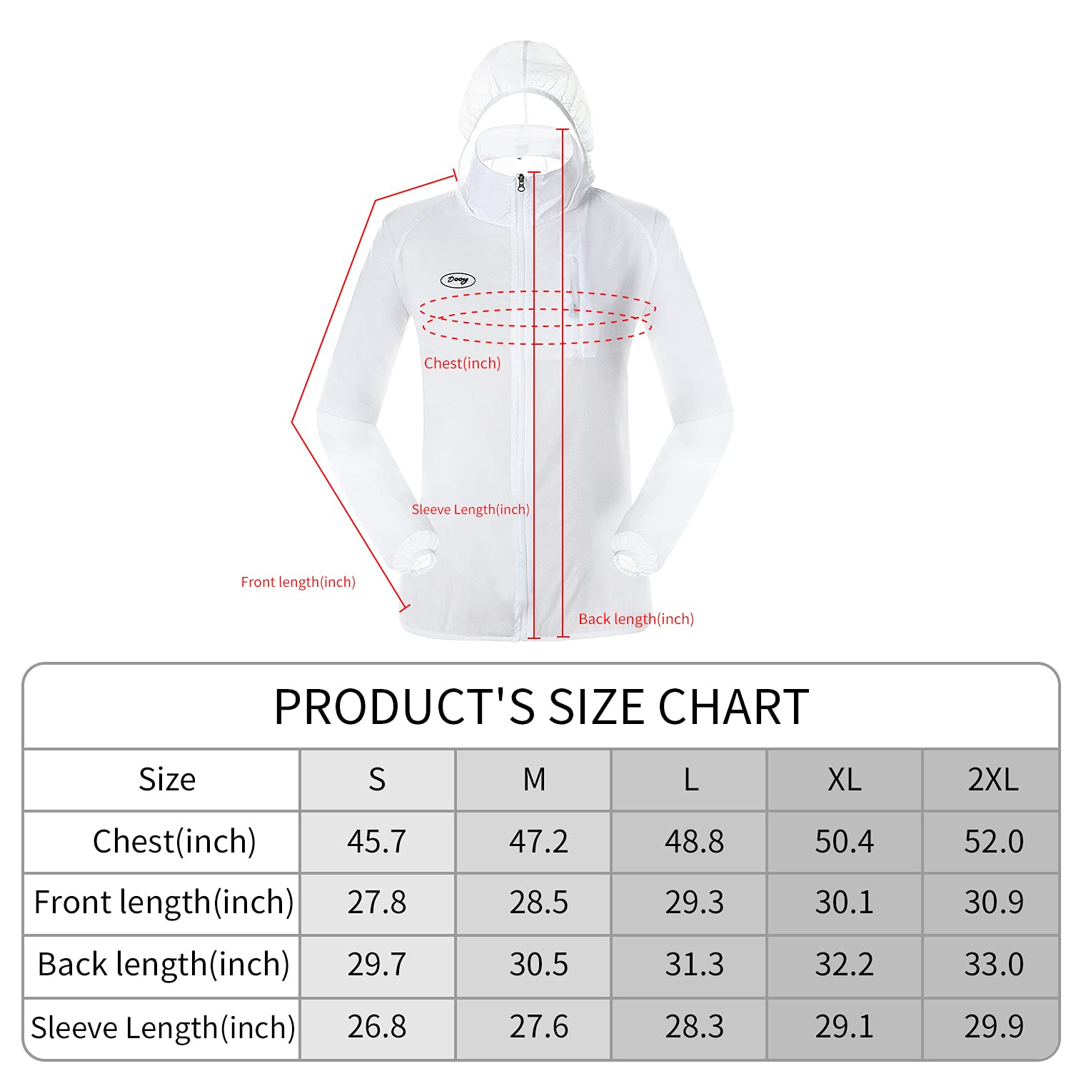 Dooy Sun Protection Jacket Ultra Light Thin Breathable Packable Outdoor Cycling Jacket Hoodie Skin Clothing for Men & Women（white，XL）