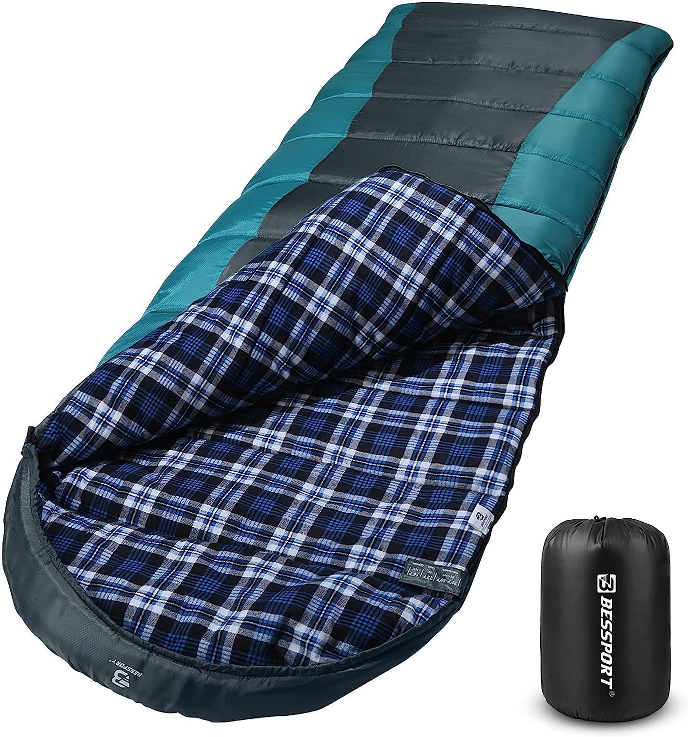 Bessport Sleeping Bag Winter | Flannel Lined 18℉ - 32℉ Extreme 3-4 Season Warm & Cool Weather Adult Sleeping Bags Large | Lightweight, Waterproof for Camping, Backpacking, Hiking