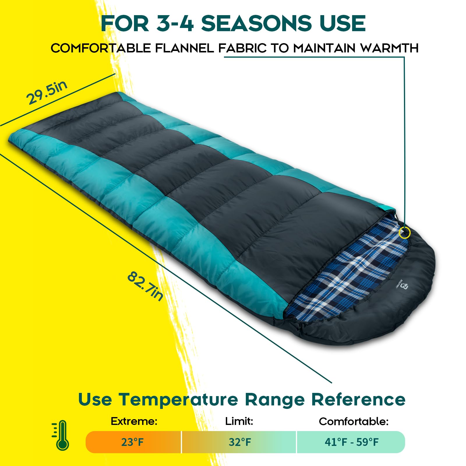 Bessport Sleeping Bag Winter | Flannel Lined 18℉ - 32℉ Extreme 3-4 Season Warm & Cool Weather Adult Sleeping Bags Large | Lightweight, Waterproof for Camping, Backpacking, Hiking