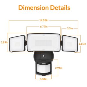 LEPOWER LED Motion Sensor Security Lights, 3 Head Motion Detected, 38W, 4200LM, Waterproof IP65, 5500K, Full Metal for Outdoor, Garage, Porch, Yard (Not Solar Powered, Black)