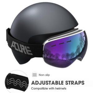 ACURE Ski Goggles, OTG - Over Glasses Snow Snowboard Goggles, Anti Fog, 100% UV400 Protection for Men Women Kids