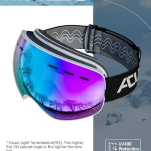 ACURE Ski Goggles, OTG - Over Glasses Snow Snowboard Goggles, Anti Fog, 100% UV400 Protection for Men Women Kids