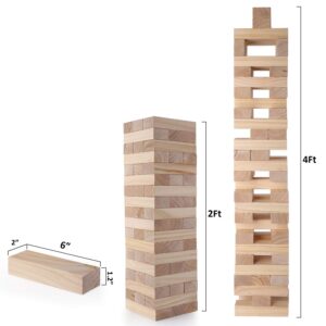 TUAHOO Outdoor Games Giant Tumble Tower (Stacks to 4+ Feet), Jumbo Tumbling Timber, Wood Stacking Backyard Game for Kids Adult Family Fun, 54-Blocks + Storage Bag