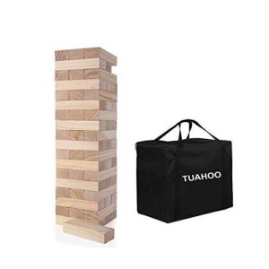 TUAHOO Outdoor Games Giant Tumble Tower (Stacks to 4+ Feet), Jumbo Tumbling Timber, Wood Stacking Backyard Game for Kids Adult Family Fun, 54-Blocks + Storage Bag