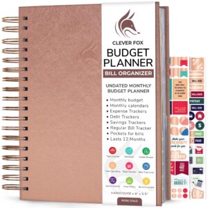 clever fox budget planner & monthly bill organizer with pockets. expense tracker, budgeting journal & financial book. large, 8x9.5" (rose gold)