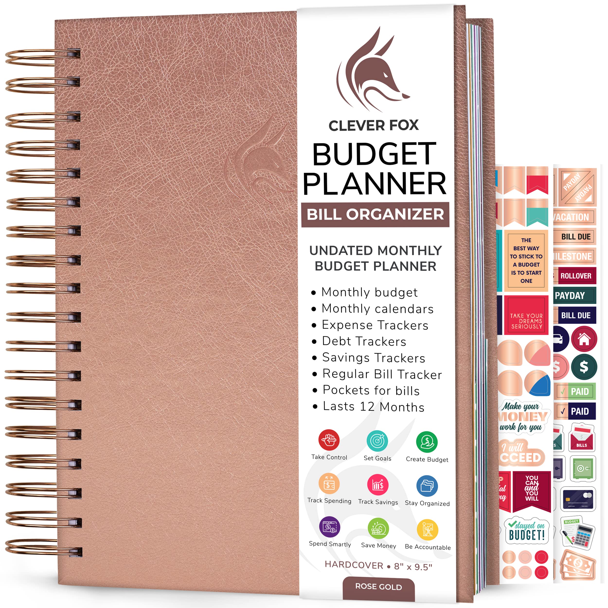 Clever Fox Budget Planner & Monthly Bill Organizer With Pockets. Expense Tracker, Budgeting Journal & Financial Book. Large, 8x9.5" (Rose Gold)