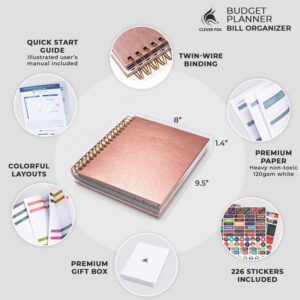 Clever Fox Budget Planner & Monthly Bill Organizer With Pockets. Expense Tracker, Budgeting Journal & Financial Book. Large, 8x9.5" (Rose Gold)