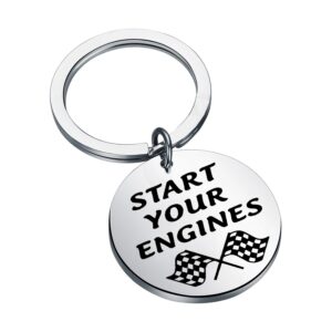 CENWA Race Day Gift Street Racing Gift Start Your Engines Keychain Checkered Flag Jewelry Car Racing Gift Drag Racing Gift (Start Your Engines K)