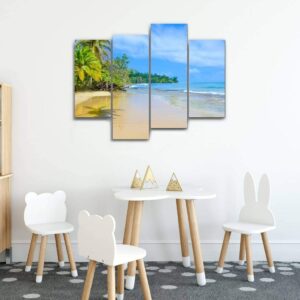 4 Panels Canvas paintings - Paradise Tropical Island Bocas del Toro Island Colon - Wall Art modern Posters Framed Ready to Hang for Home Wall Decor