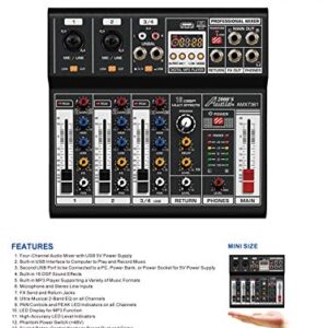 Audio2000'S AMX7361 Four-Channel Audio Mixer with USB 5V Power Supply, USB Interface, and Sound Effect