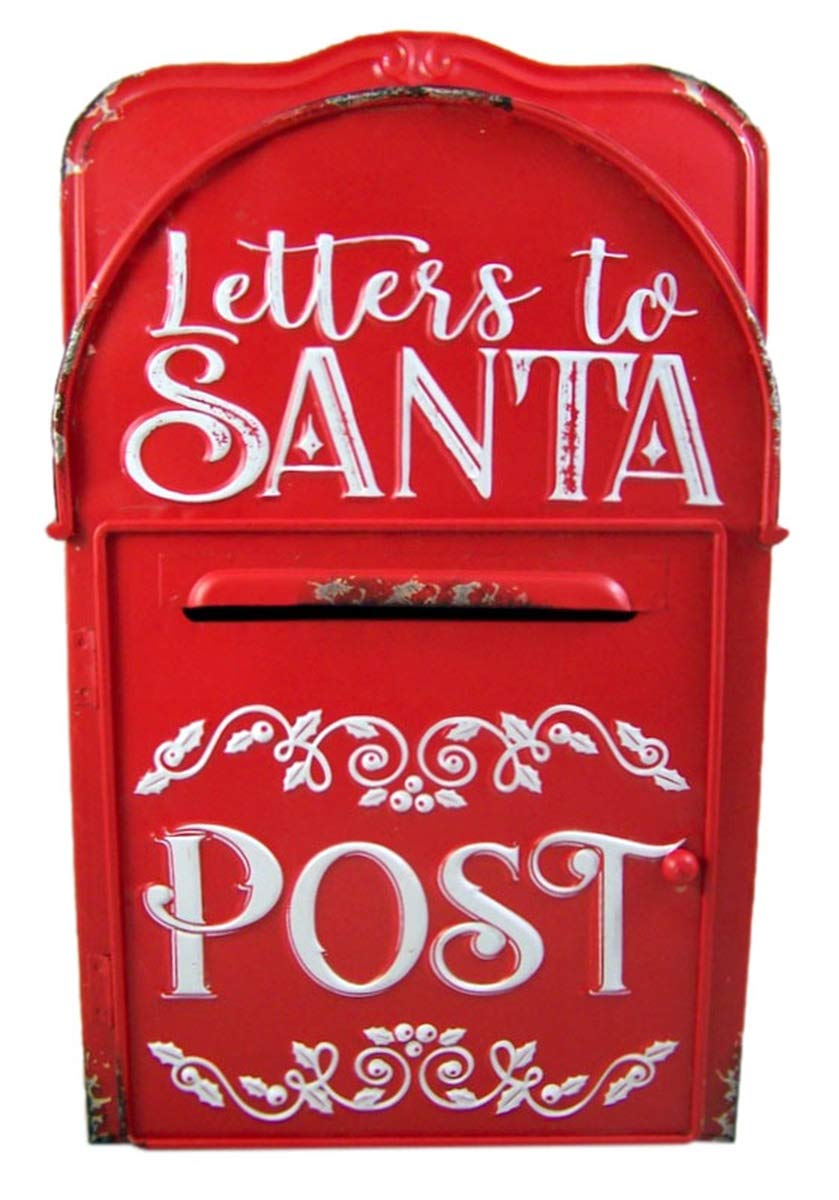 Wowser Distressed Hand Painted Red Metal Letters to Santa Mail Post Box, 15 1/4 Inch