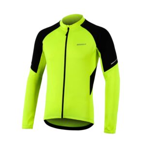 bergrisar men's basic cycling jerseys long sleeves bike bicycle shirt zipper pockets bg012 yellow size x-large