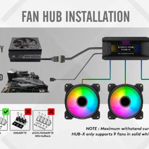 EZDIY-FAB 120mm Computer Case Fan,Motherboard Aura Sync Fan,High Airflow,Speed Adjustable,ARGB Fan with Fan Hub and Remote-3 Pack