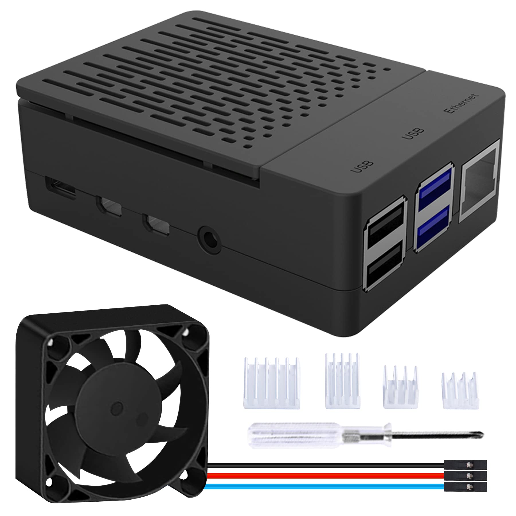 GeeekPi Case for Raspberry Pi 4, Pi 4 Fan ABS Case with PWM Cooling Fan 40X40X10mm and 4pcs Heatsinks for Raspberry Pi 4 Model B (Black with Large Fan)