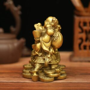 BRASSTAR 4.5”(H) Ruyi Laughing Buddha and Turtle-Wealth, Good Fortune, Health Buddha Statue for Home Office Decor PTZY062