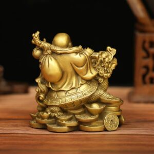 BRASSTAR 4.5”(H) Ruyi Laughing Buddha and Turtle-Wealth, Good Fortune, Health Buddha Statue for Home Office Decor PTZY062