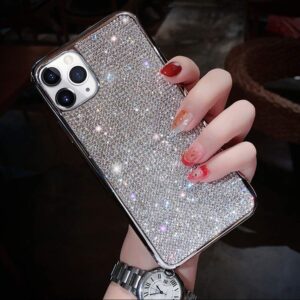 luvi fusicase for iphone 11 diamond case cute bling glitter rhinestone crystal shiny sparkle protective cover with electroplate plating bumper luxury fashion case for iphone 11 silver