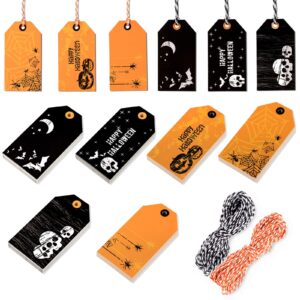 Whaline 120 Pack Halloween Paper Tags with 130ft Cotton Rope for Halloween Party Favor, Candy Goodie Bag Gift Decoration