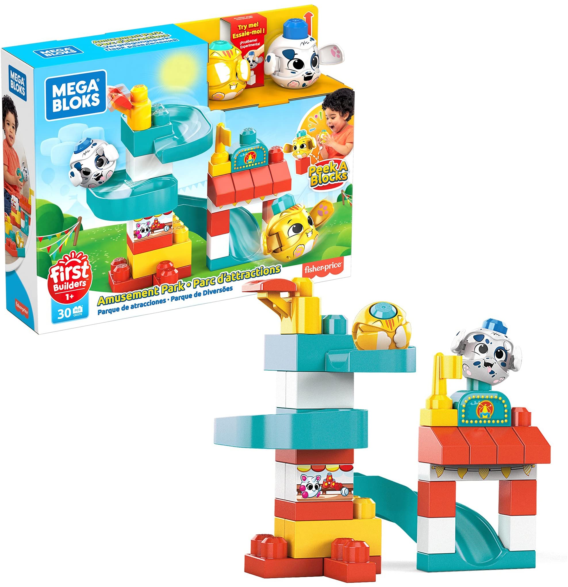 Mega Bloks Peek A Blocks Amusement Park with Big Building Blocks, Building Toys for Toddlers (30 Pieces)