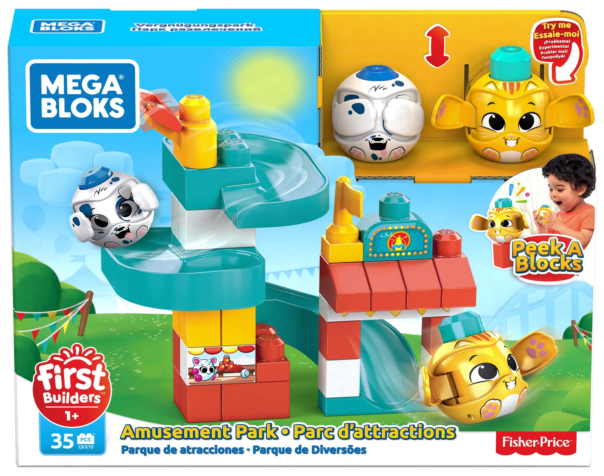 Mega Bloks Peek A Blocks Amusement Park with Big Building Blocks, Building Toys for Toddlers (30 Pieces)