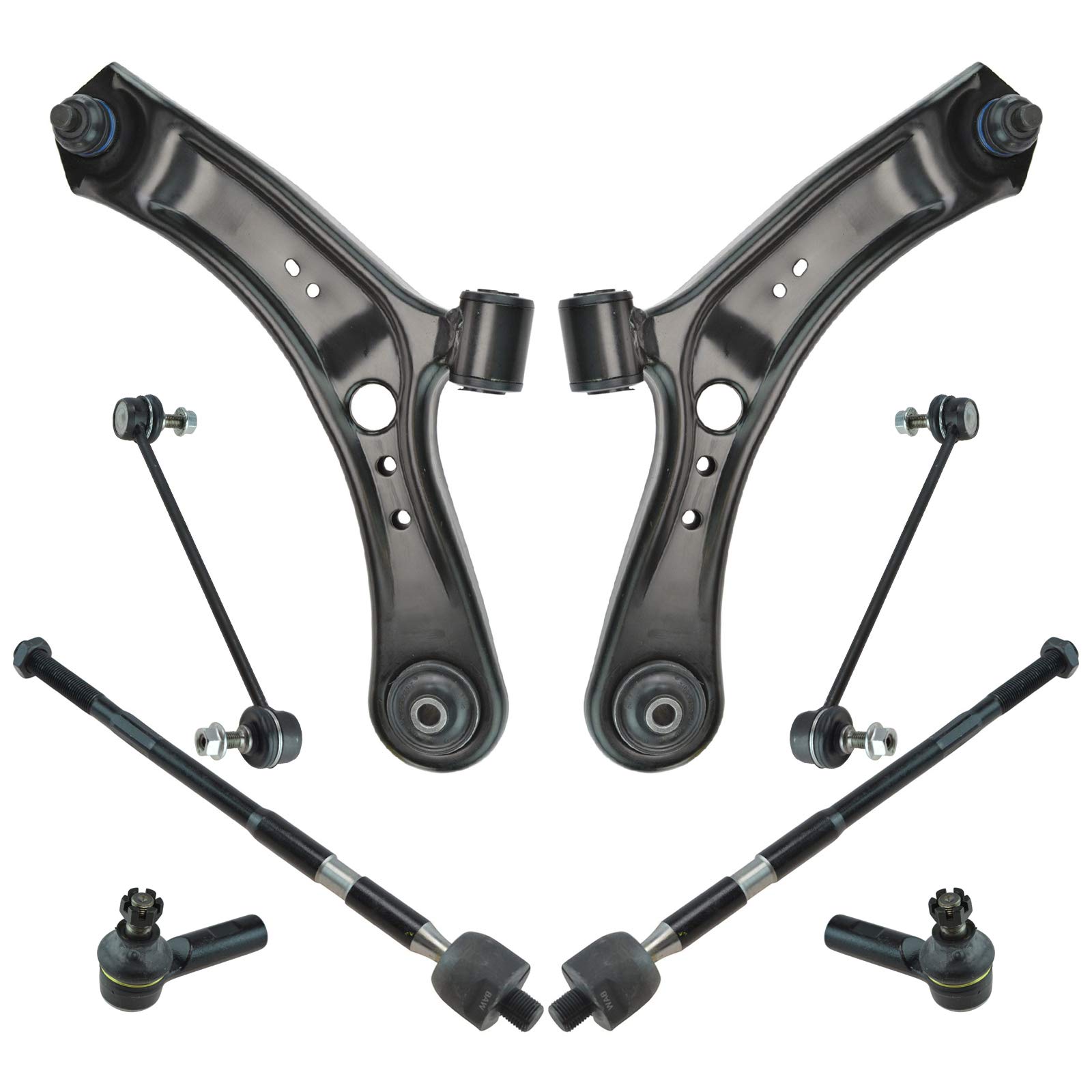 TRQ 8 Piece Front Steering & Suspension Kit with Control Arms/Ball Joints/Tie Rod Ends/Sway Bar Links for 2007-2013 Suzuki SX4