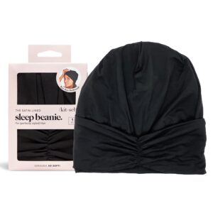 Kitsch Satin Lined Beanie for Women - Satin Beanie Night Cap, Satin Sleep Cap, Slouchy Beanie, Hair Cover for Sleeping, Softer Than Silk Bonnet for Sleeping, Satin Hair Cap Sleep Beanie (Black)