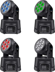 betopper moving head rgbw, dj lights, sound activated/dmx lighting, moving head lights for stage, party, live, dj, bar, disco lighting (7x8w 4 packs)