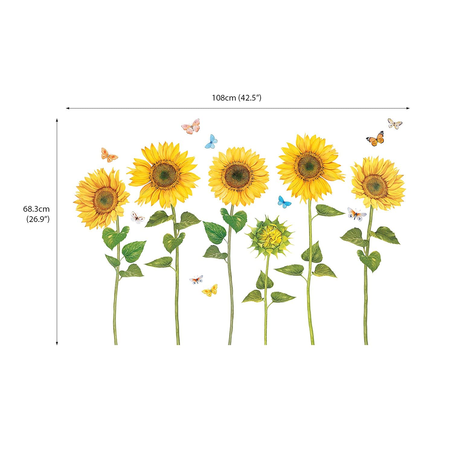 DECOWALL DS9-1905 Watercolour Sunflower Kids Wall Stickers Wall Decals Peel and Stick Removable Wall Stickers for Kids Nursery Bedroom Living Room décor