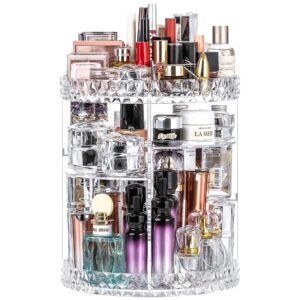 360 degree rotating makeup organizer, 7 layers adjustable makeup storage organizer box for lipstick and brushes, large capacity acrylic cosmetic display cases for dresser and bathroom1