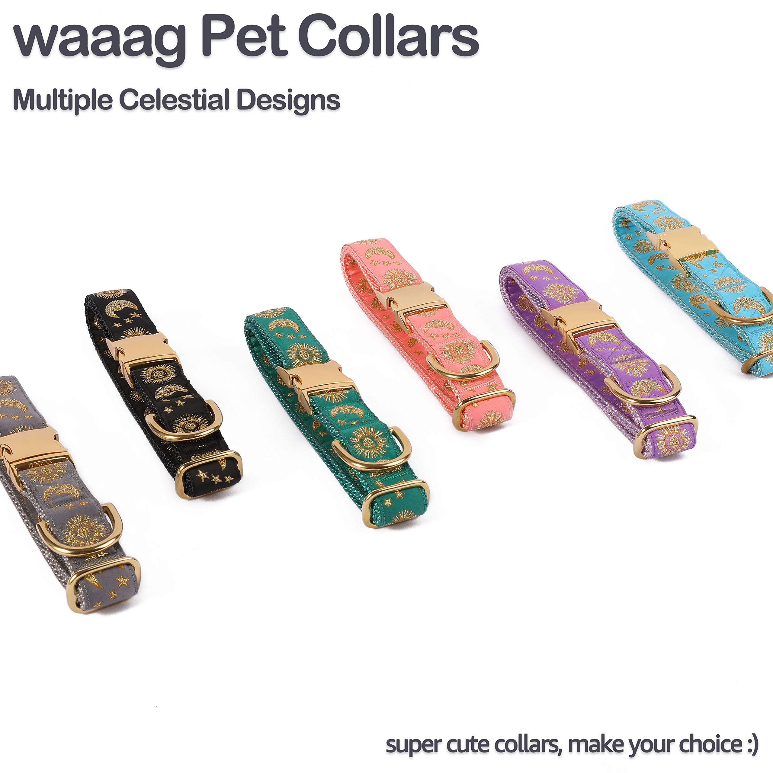 waaag Pet, Moons Stars Suns Dog Collar Cat Collar, Multiple Designs Crescent Celestial Dog Cat Collar Leash Harness Medium (Pack of 1)