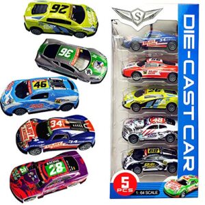 Himeeu Pull Back Racing Cars Die cast Race Car Vehicles,3 Inch Metal Friction Powered Car Toys for Toddlers, Set of 5 (Racing Cars)