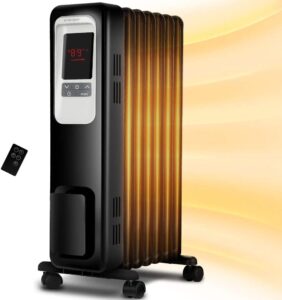 space heater, kopbeau 1500w oil filled radiator electric heater with digital thermostat, 24 hrs timer & remote, portable heater for full room indoor