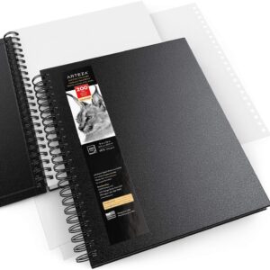 Arteza Sketch Book, 9x12-inch, 2-Pack, Black Drawing Pads, 200 Sheets Total, 68 lb 100 GSM, Hardcover Sketchbook, Spiral-Bound, Use with Pencils, Charcoal, Pens, Crayons & Other Dry Media