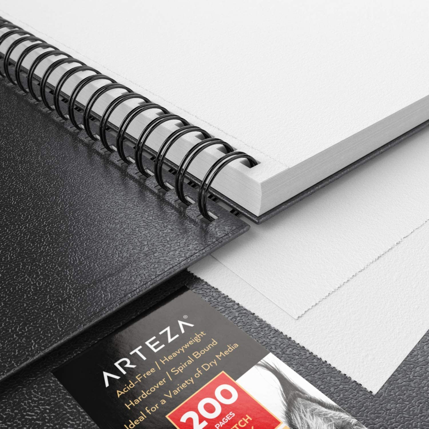 Arteza Sketch Book, 9x12-inch, 2-Pack, Black Drawing Pads, 200 Sheets Total, 68 lb 100 GSM, Hardcover Sketchbook, Spiral-Bound, Use with Pencils, Charcoal, Pens, Crayons & Other Dry Media