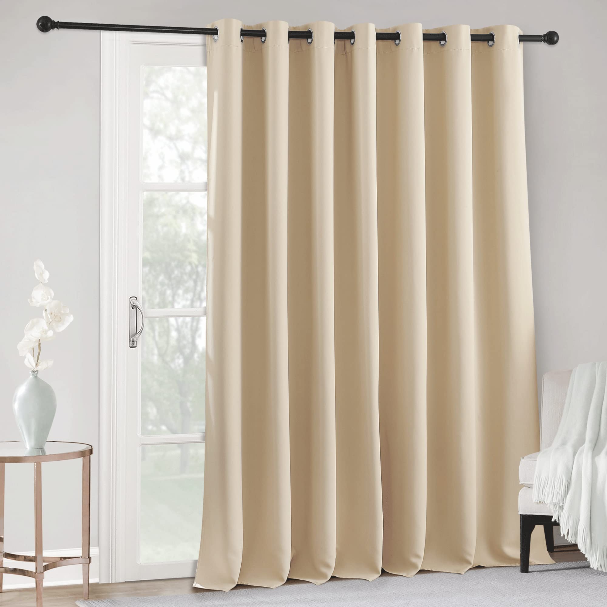 RYB HOME White Curtains & Drapes - Heavy Duty Room Darkening Grommet Curtains Vertical Blinds Room Divider Curtain for Bedroom Backdrop Parlor Living Room, W 100 x L 108, Biscotti Beige