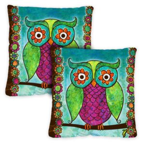 toland home garden rainbow owl 18 x 18 inch indoor, pillow, case (2-pack)