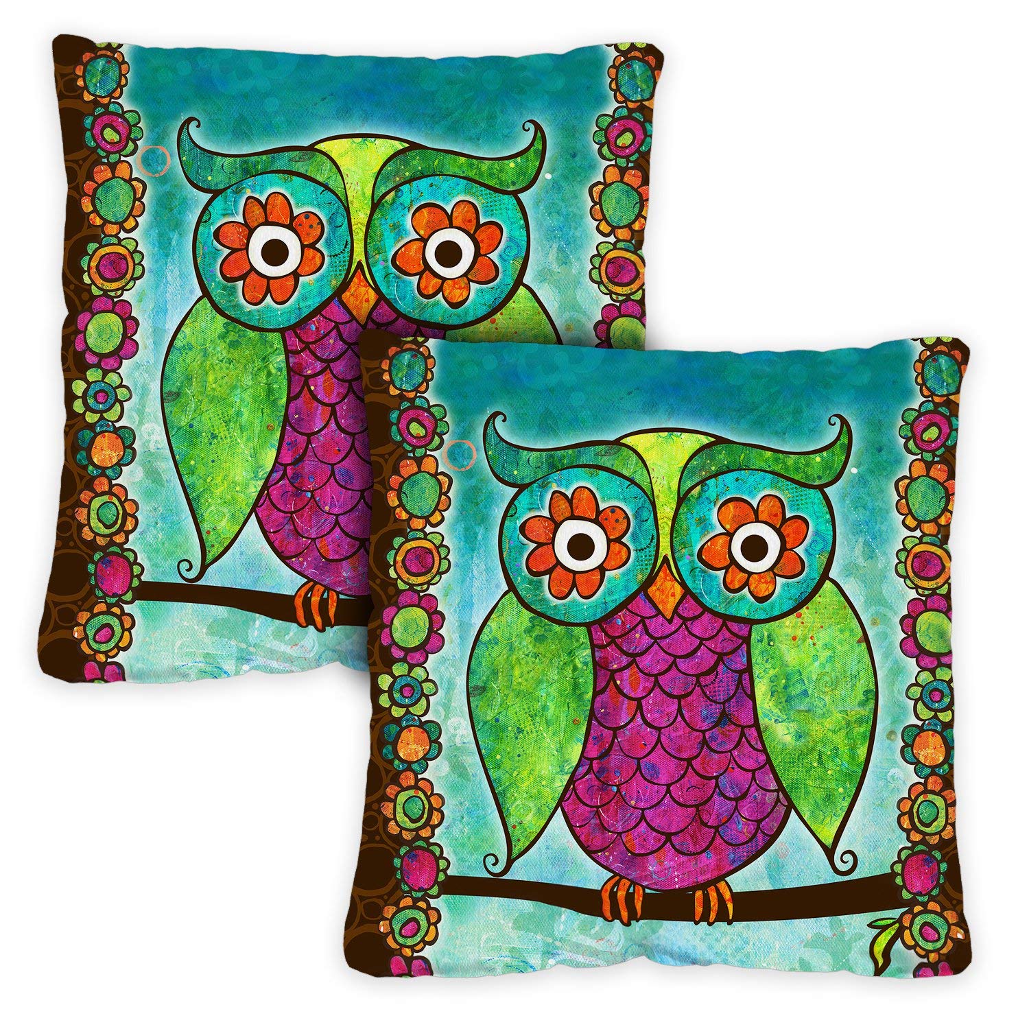 Toland Home Garden Rainbow Owl 18 x 18 Inch Indoor, Pillow, Case (2-Pack)