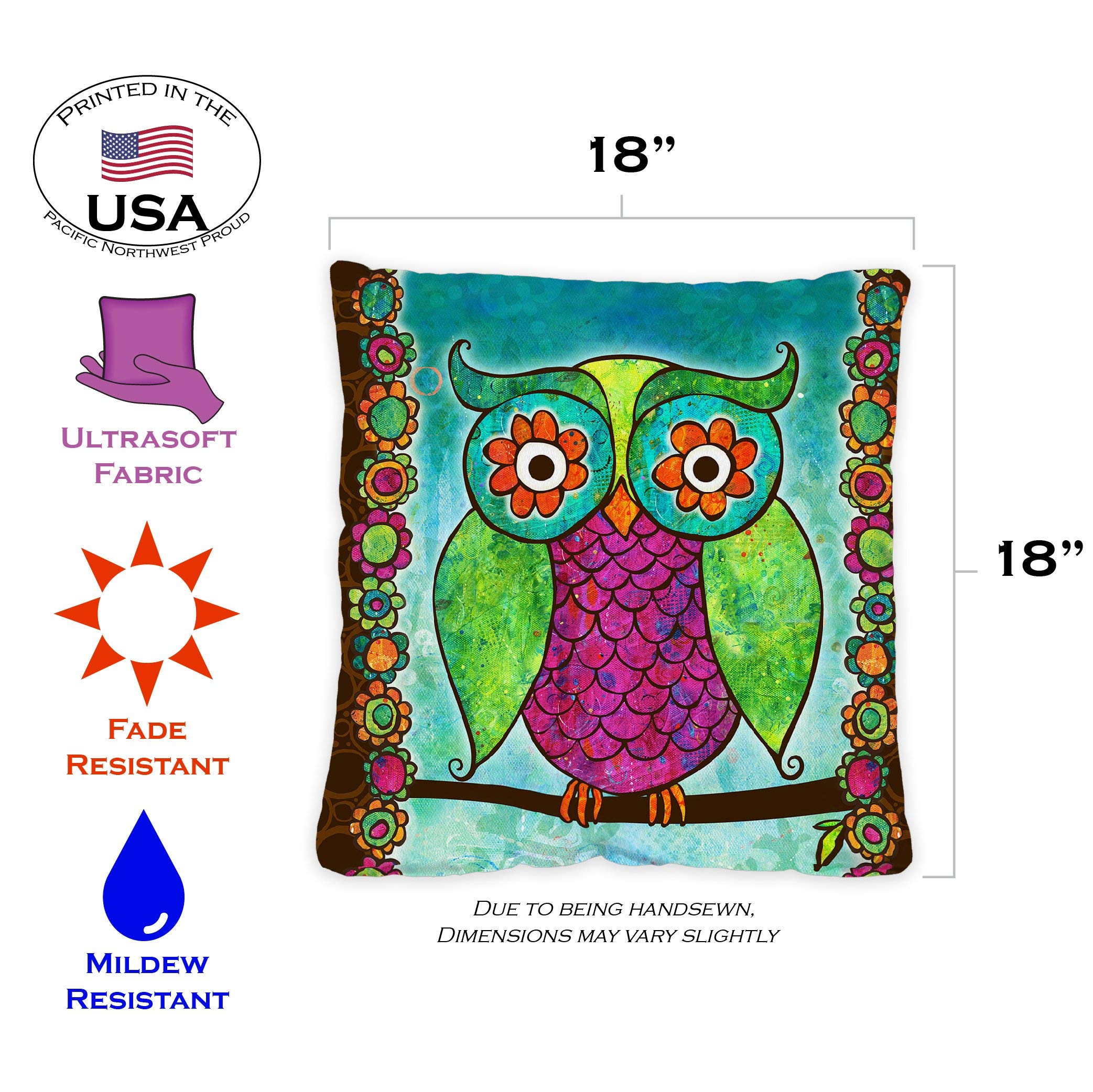 Toland Home Garden Rainbow Owl 18 x 18 Inch Indoor, Pillow, Case (2-Pack)