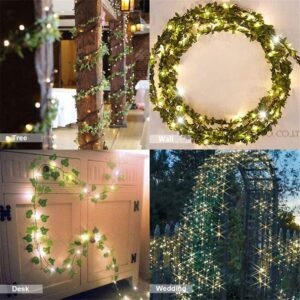 12 Pack Fake Vines for Room Decor with 100 LED String Light Artificial Ivy Garland Hanging Plants Faux Greenery Leaves Bedroom Aesthetic Decor for Home Garden Wall Wedding