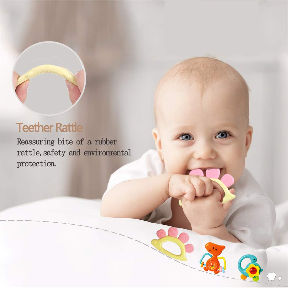 Yiosion Baby Rattles Sets Teether, Shaker, Grab and Spin Rattle, Musical Toy Set, Early Educational Toys Gift for 3, 6, 9, 12 Month Baby Infant, Newborn