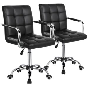 yaheetech desk chairs/office chairs with arms/wheels for teens/students modern swivel faux leather home computer black 2pcs