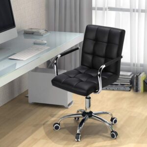 Yaheetech Desk Chairs/Office Chairs with Arms/Wheels for Teens/Students Modern Swivel Faux Leather Home Computer Black 2pcs