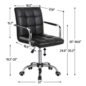 Yaheetech Desk Chairs/Office Chairs with Arms/Wheels for Teens/Students Modern Swivel Faux Leather Home Computer Black 2pcs