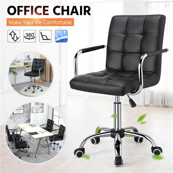 Yaheetech Desk Chairs/Office Chairs with Arms/Wheels for Teens/Students Modern Swivel Faux Leather Home Computer Black 2pcs