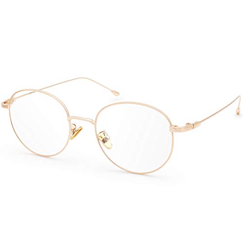 livho Blue Light Blocking Glasses, Retro Round Fake Eyeglasses Frames Anti UV Ray Filter Computer Gaming Glasses Women (Rose Gold Frame,Transparent lens)