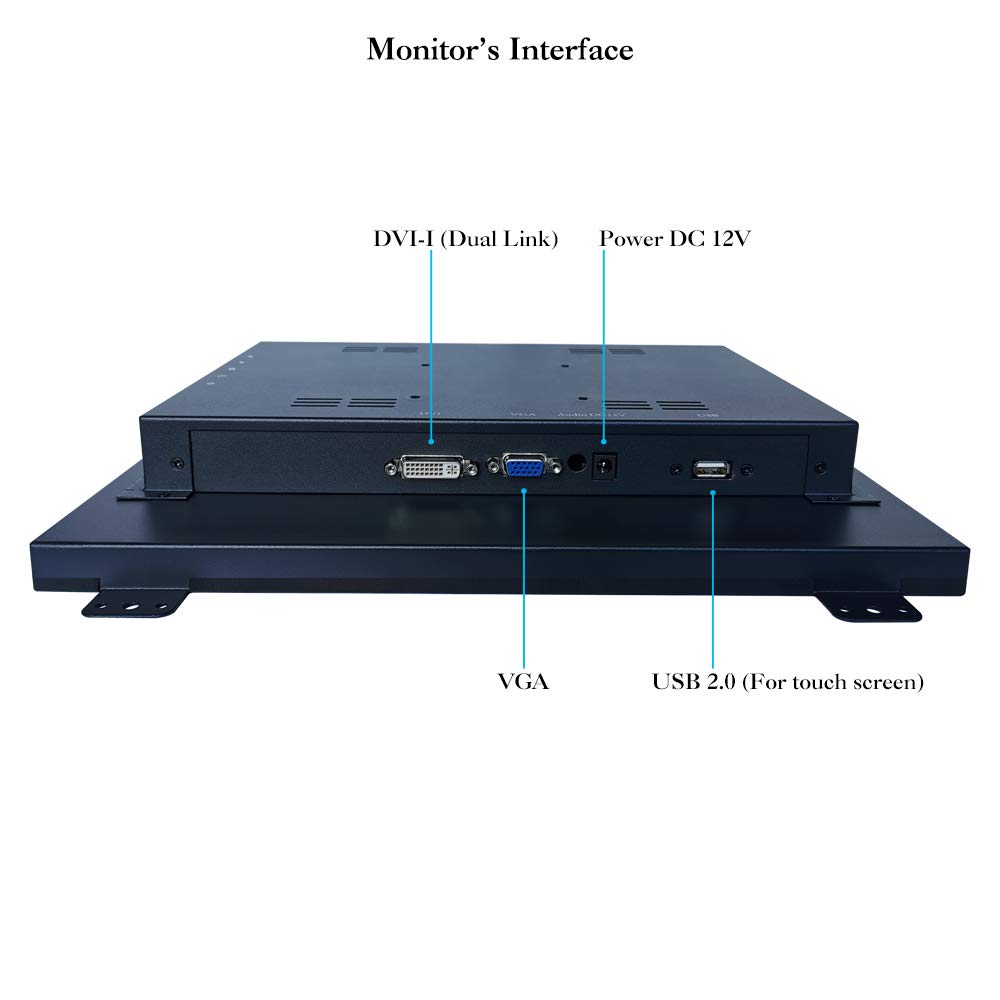 iChawk 15'' inch PC Display 1024x768 4:3 DVI VGA USB Power On Boot Metal Shell Embedded Open Frame Industrial Four-Wire Resistive Touch LCD Screen Monitor with Quick Easy Installation K150MT-DR