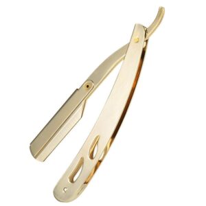 Sicastar® Stainless Steel Straight Edge Barber Shaving Razor Folding Straight Razor Single Edge Replaceable Blades fit for All of Double Edge Razor Blades (Gold)