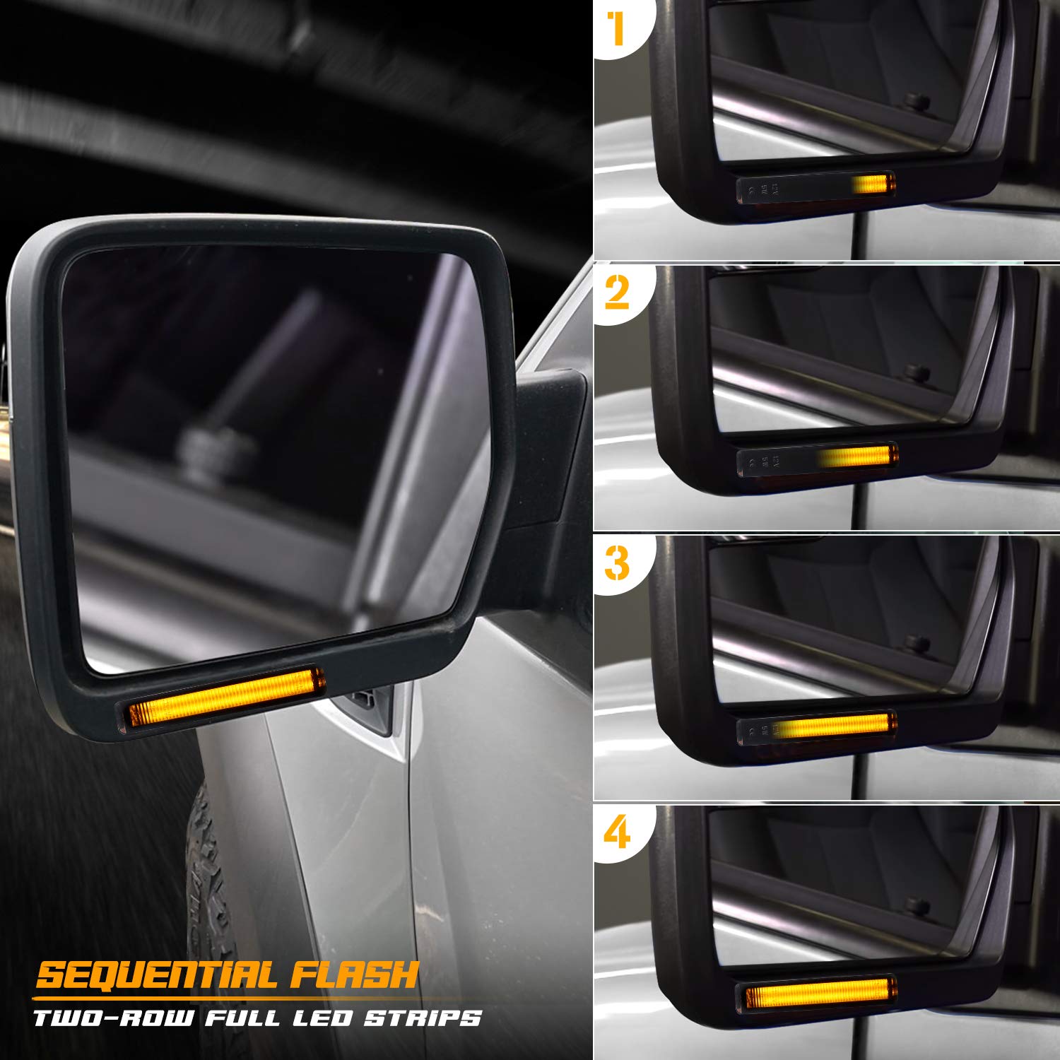 RUXIFEY Sequential Switchback LED Side Mirror Turn Signals Running Lights Smoked Compatible with Ford F150 Expedition, Lincoln Mark LT