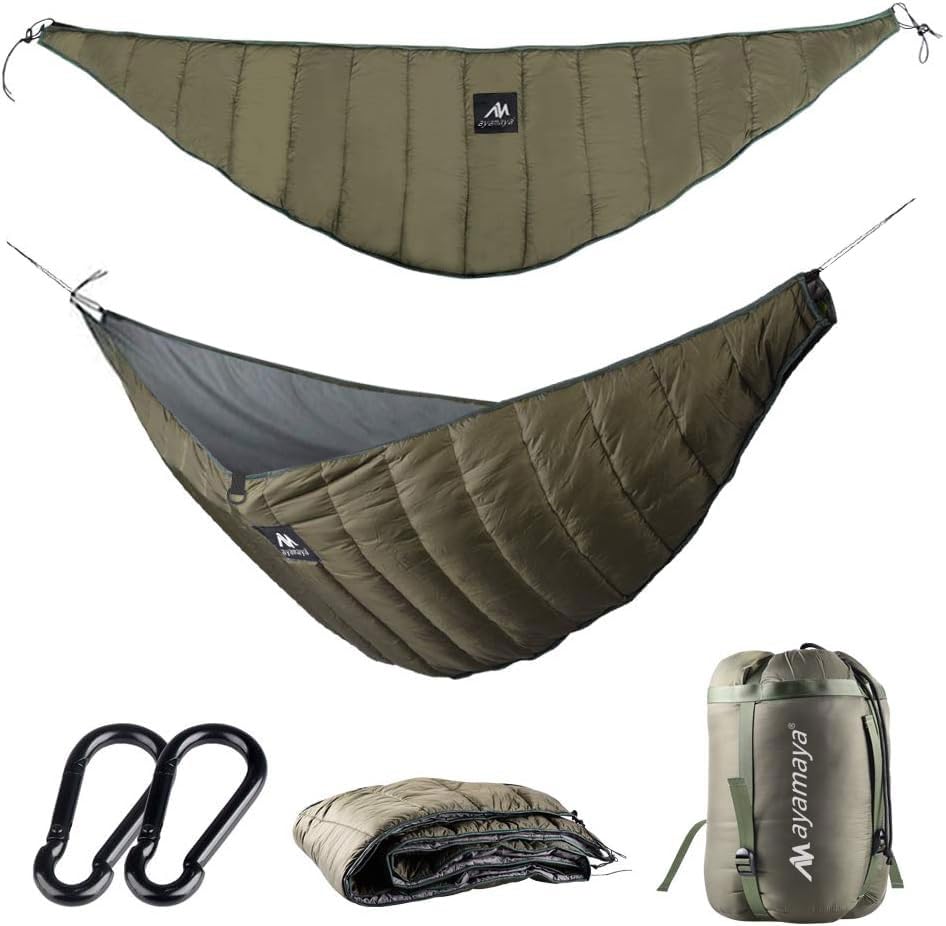 Ultralight Hammock Underquilt for Camping Backpacking, AYAMAYA 3 Season Under Quilt UQ for Single Person Hammock Warm Under Blanket Sleeping Bag Bottom Insulation - Hammock Camping Essential Gears