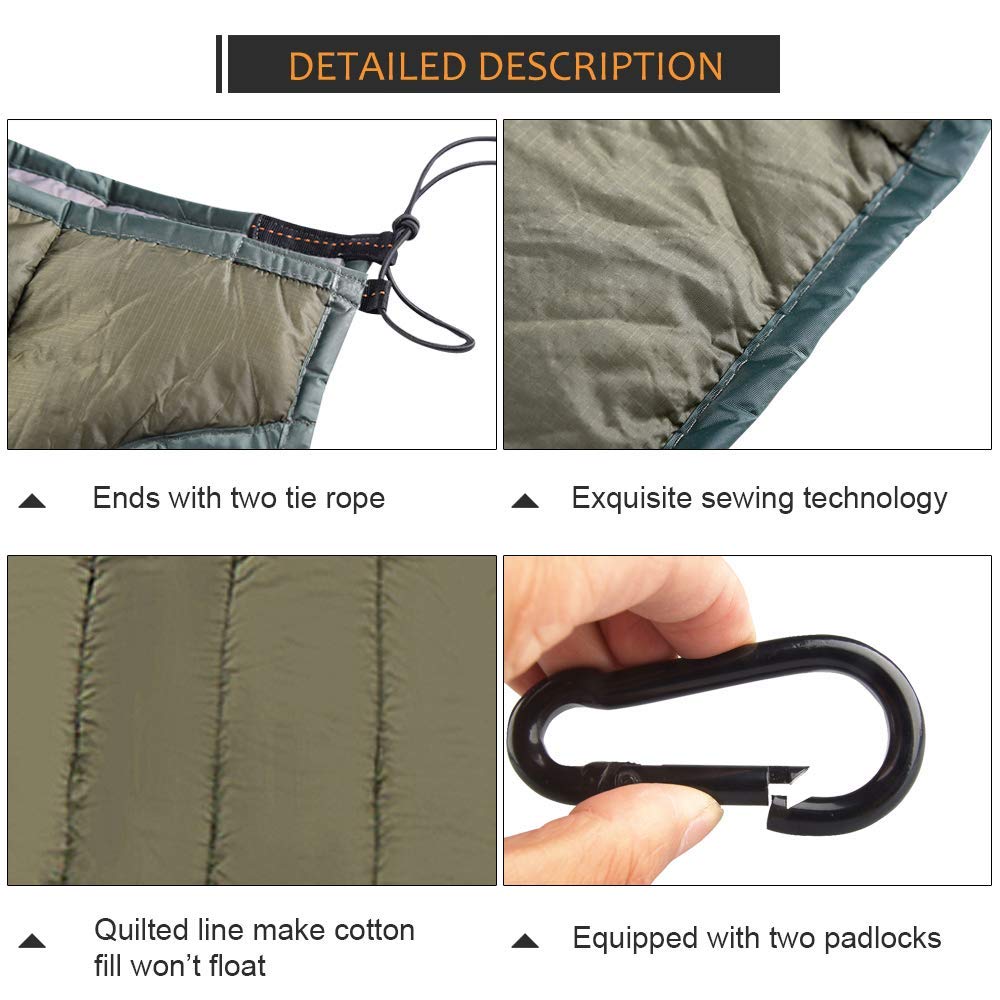 Ultralight Hammock Underquilt for Camping Backpacking, AYAMAYA 3 Season Under Quilt UQ for Single Person Hammock Warm Under Blanket Sleeping Bag Bottom Insulation - Hammock Camping Essential Gears